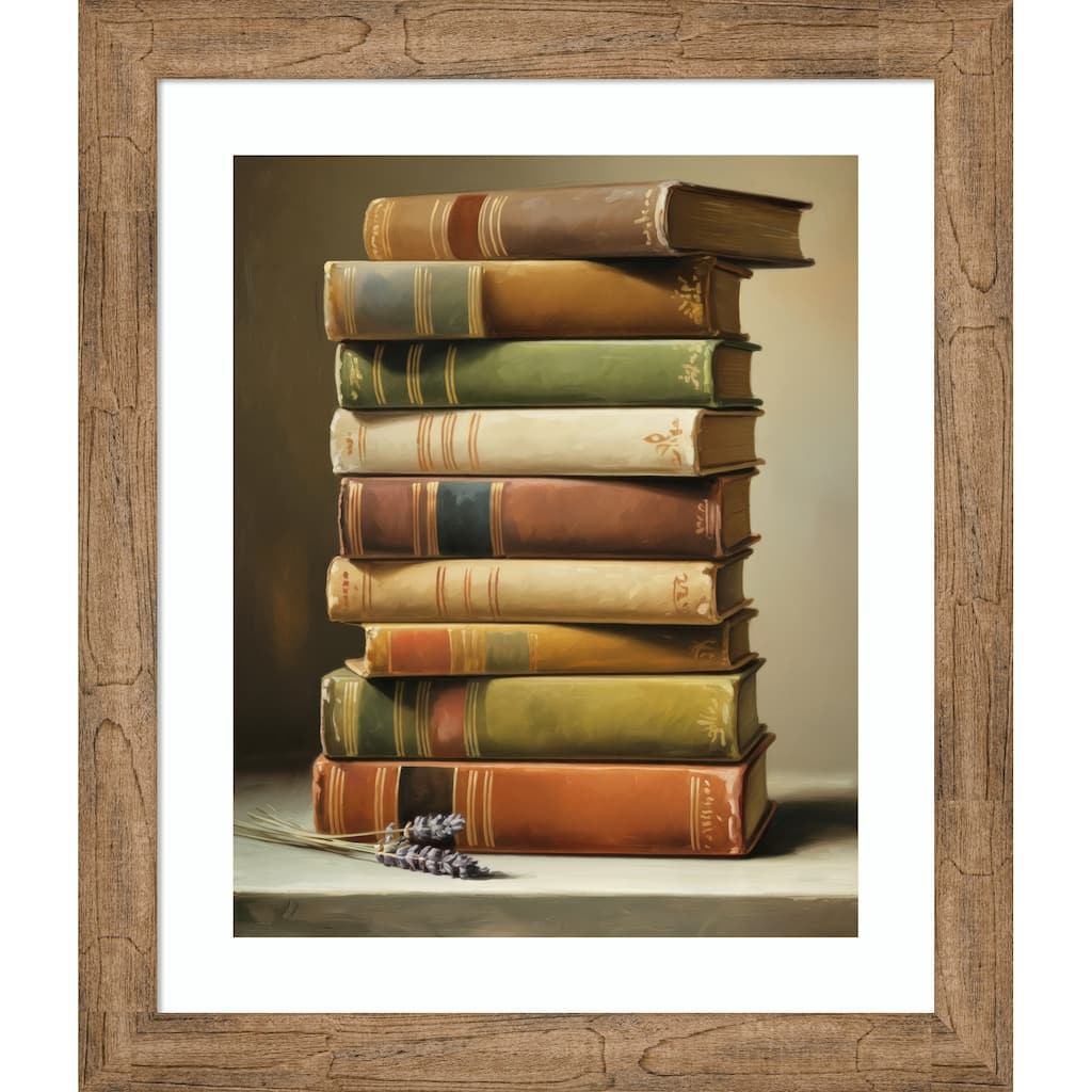The Book Pile by Andreas Magnusson Wood Framed Wall Art Print
