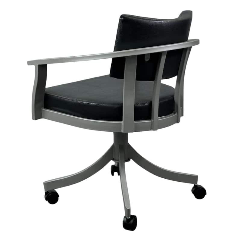 Tempo Furniture Regal Caster Swivel & Tilt Dining Chair w/ Arms Armchair Nickel Powder Coat Finish & Black Polyurethane