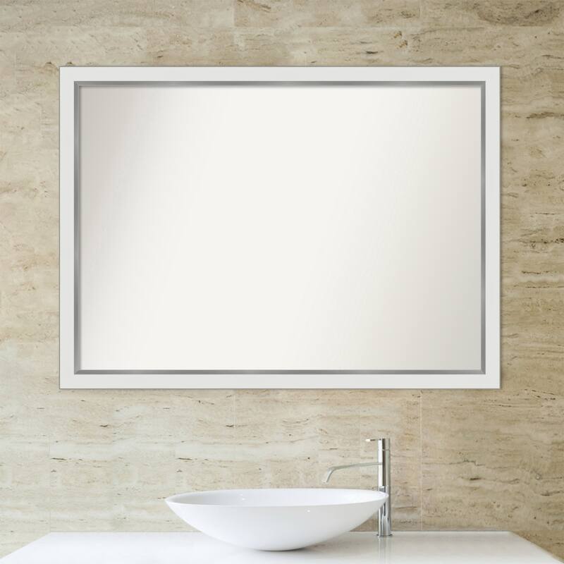 Non-Beveled Bathroom Wall Mirror - Eva White Silver Narrow Frame