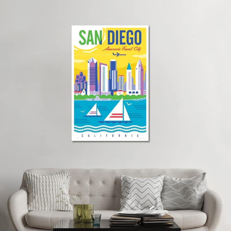 iCanvas "San Diego Travel Poster" by Jim Zahniser Canvas Print - 48x32x1.5