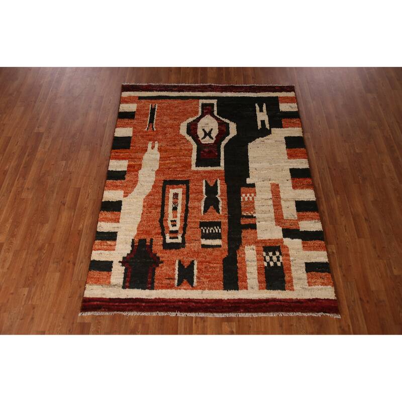 Geometric Moroccan Oriental Rug Handmade Bedroom Wool Carpet - 5'1" x 6'8"