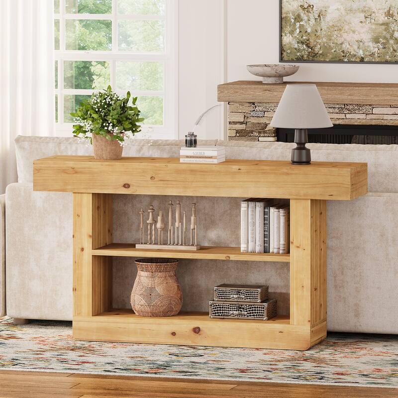63'' 3-Tier Solid Wood Console Table for Entryway Living Room Hallway