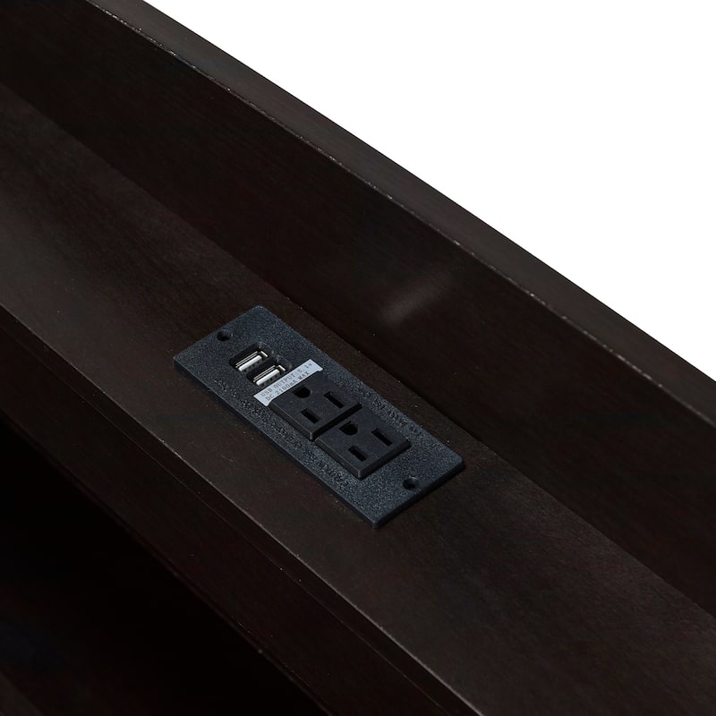 Dark Brown Twin XL Bed with LED Headboard, Charging Station, Trundle