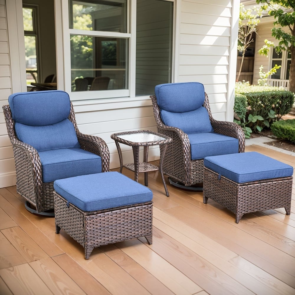 Meyreso 5-Piece Wicker Patio Swivel Glider Set with 6-Inch Thick Cushions