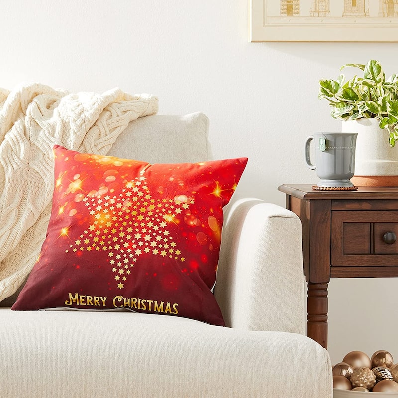 Violet Linen Seasonal Xmas Christmas Holiday Harmony Pattern, 18 Inch x 18 Inch, Square, Decorative Accent Throw Pillow