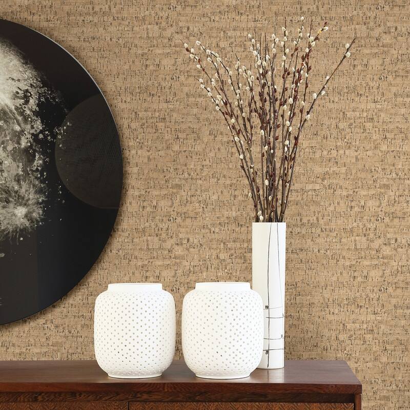 Brewster Burl Neutral Small Faux Cork Wallpaper - 20.5in x 396in x 0.025in