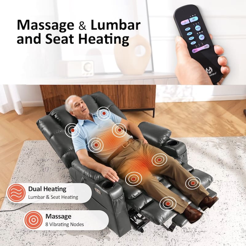MCombo Large Dual Motor Power Lift Recliner Chair with Massage and Dual Heating for Elderly People, Faux Leather