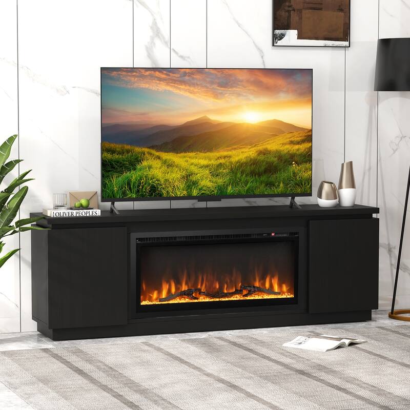 Electric Fireplace TV Stand with Adjustable-Removable Shelves and 2 Cabinets for Living Room - 70" x 14" x 24"