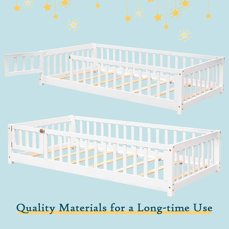 Twin/Full/Queen Size Floor Bed with Safety Guardrails, Toddler Floor Bed for Girls and Boys