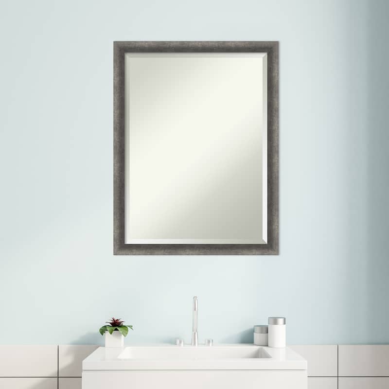 Burnished Concrete Narrow Beveled Wood Framed Bathroom Vanity Wall Mirror - Burnished Concrete Narrow
