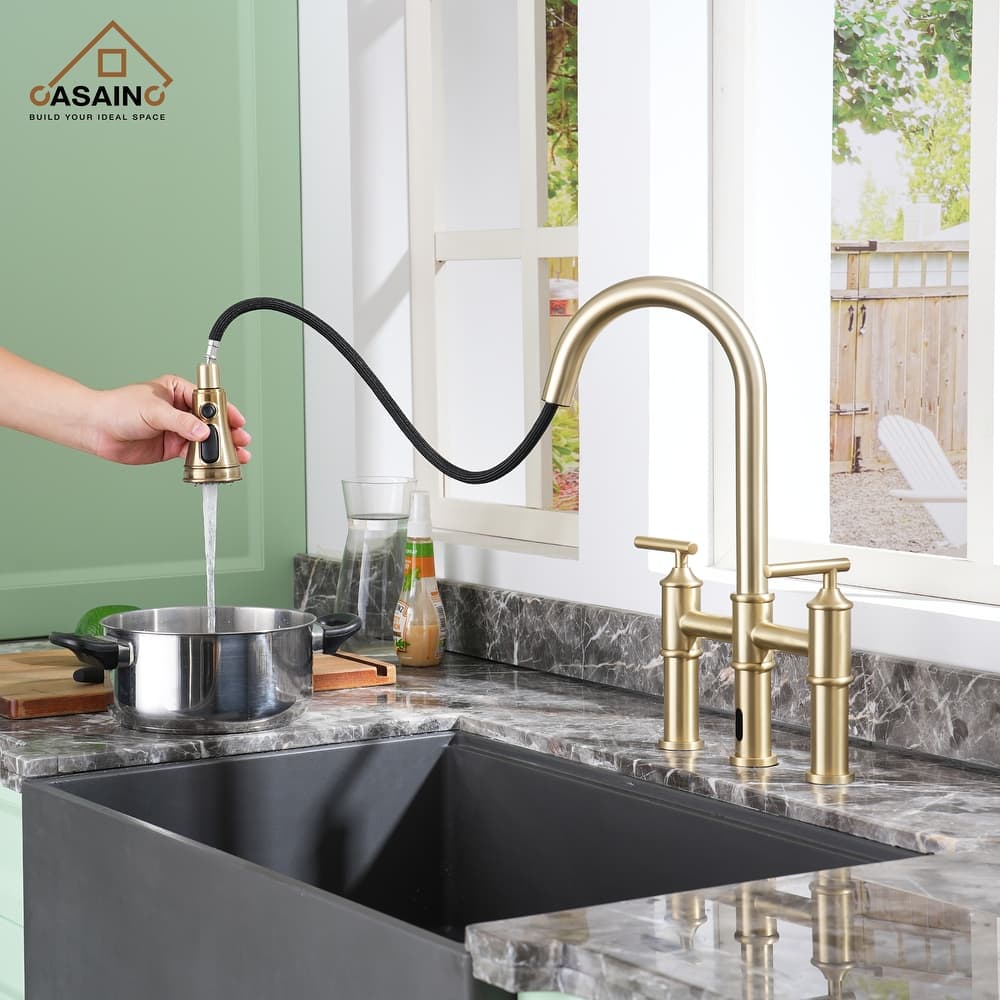 Double Handle Pull-Out Sprayer Bridge Kitchen Faucet