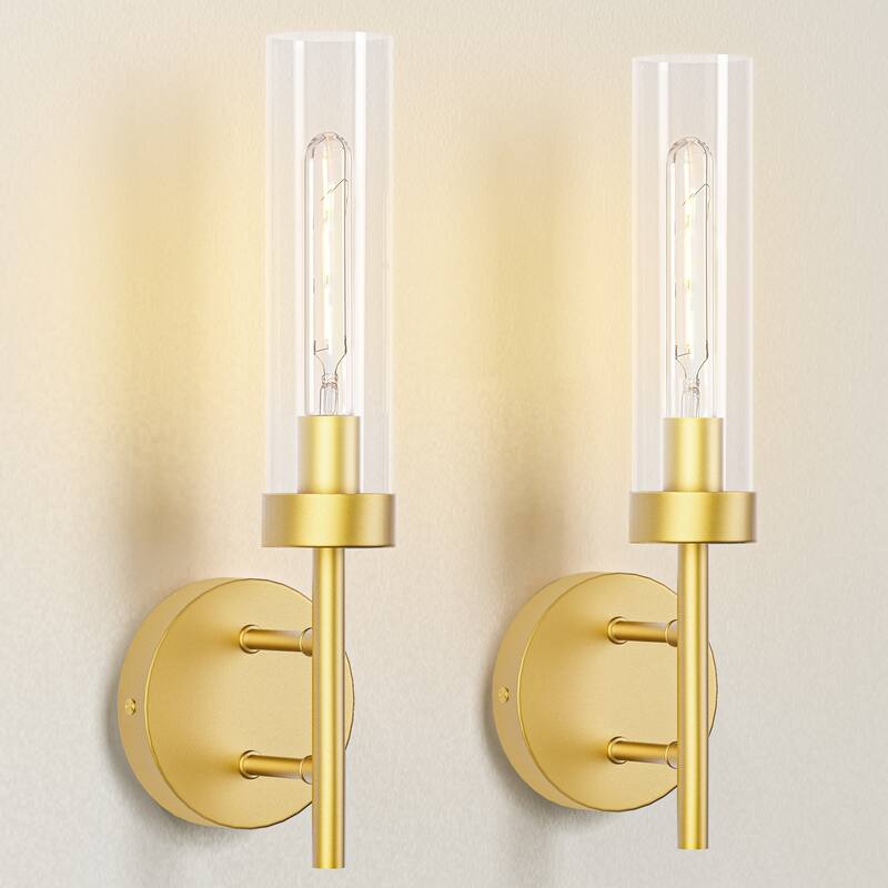 Hardwired Gold Wall Sconces Set of 2 - Gold