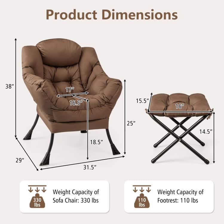 Modern Accent Sofa Chair with Folding Footrest and Side Pocket - 29.5" x 32" x 37.5"