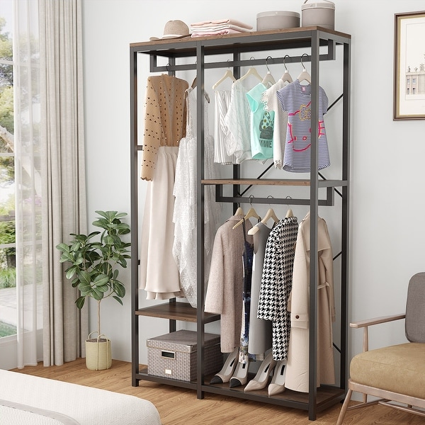 Double Rod Closet Organizer with 3 Shelves - Overstock - 32700001