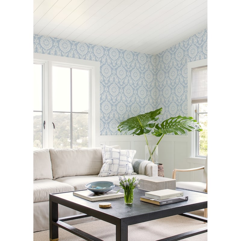 Chesapeake Helm Damask Light Blue Floral Medallion Wallpaper