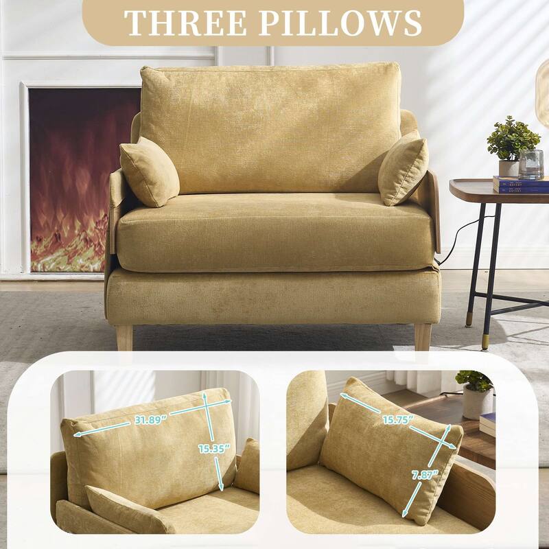 Convertible sofa bed, 3-in-1 convertible with 3 pillows