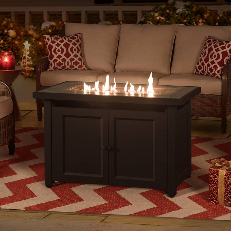 Sunjoy 44" Propane Fire Pit Table Outdoor Top Gas Smokeless Fire Pits Table with Lid and Lava Rocks