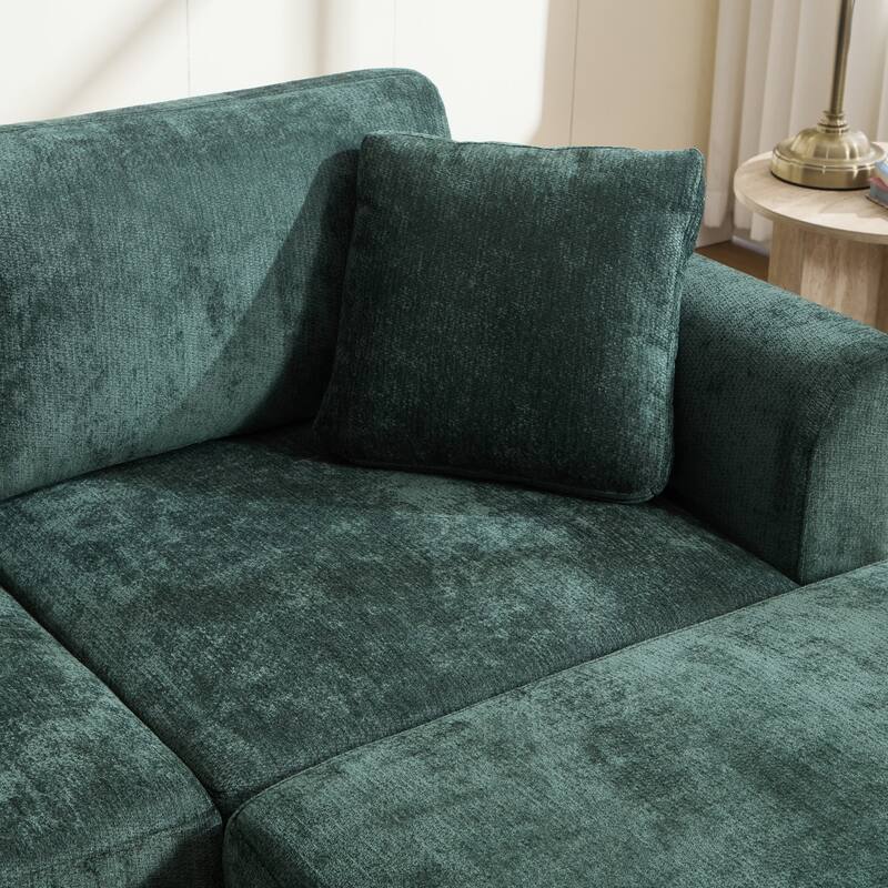 97" L-Shaped Chenille Sectional Sofa with Movable Storage Ottoman