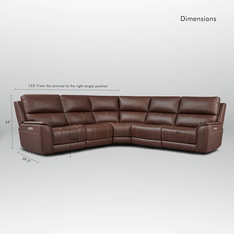 5PCS, 3 power Recliners, Double Width Genuine Leather Reclining Sectional with Zero Gravity and USB&Type-C Ports
