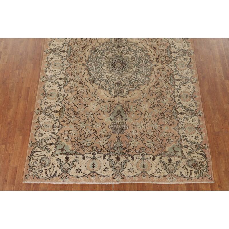 Distressed Sparta Turkish Vintage Rug Hand-Knotted Solid Wool Carpet - 6'6" x 9'9"