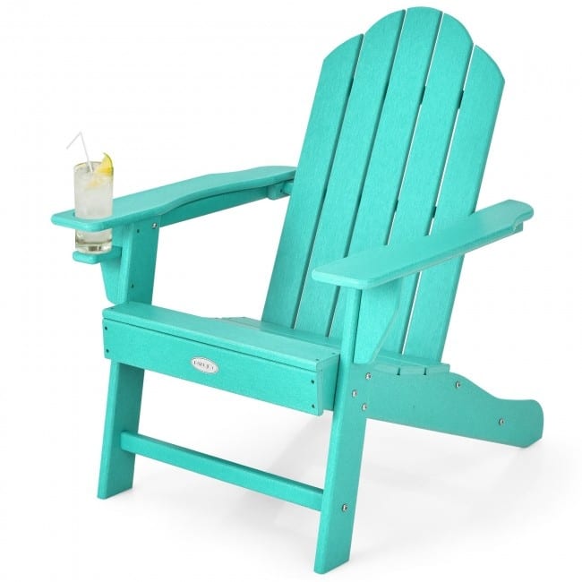 Outdoor Adirondack Chair with Built-in Cup Holder for Backyard Porch - 34" x 31" x 37" (L x W x H)