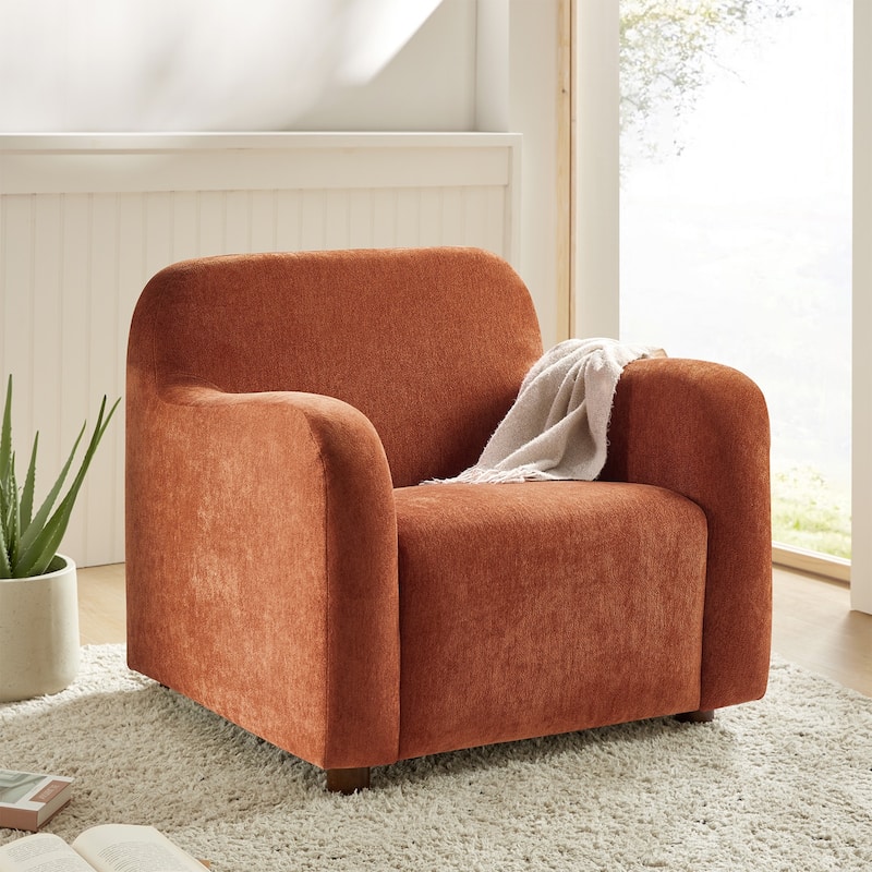 Wayne 35" Wide Boucle Upholstered Teddy Accent Chair with Solid Wood Legs by HULALA HOME