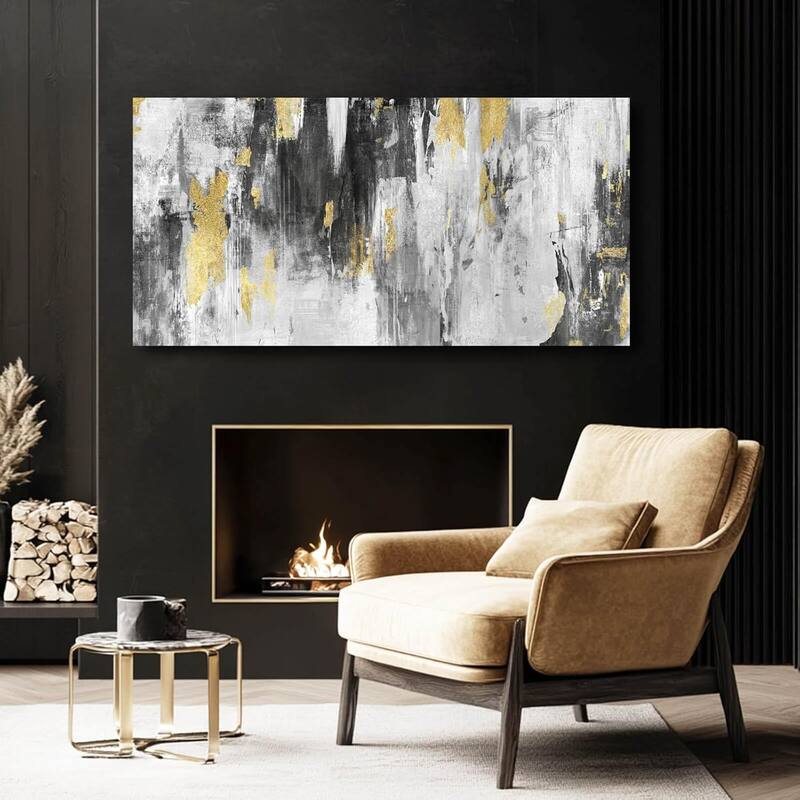 Grey Abstract Art Gold Textured Wall Art