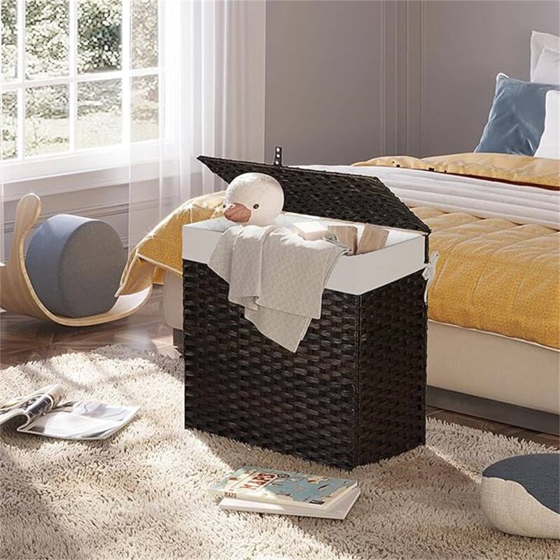 Laundry Hamper with Lid, 125L Large Clothes Hamper with 3-Section and 2-Section - 25.6"L x 13"W x 23.6"H