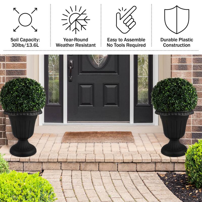 Pure Garden 16x18-Inch Outdoor Planter 2-Pack - Plastic Urn Planters