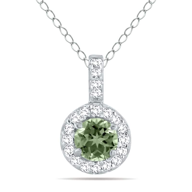 Marquee 1/2 Carat TW Halo Green Amethyst And Diamond Pendant in 10K White Gold