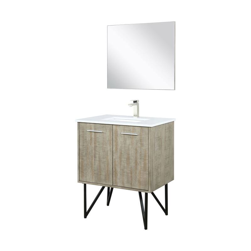 30 in. Rustic Acacia Bath Vanity with Marble Top, Rose Gold Labaro Faucet, and 28 in. Mirror, Soft-Close Doors, Bathroom Storage