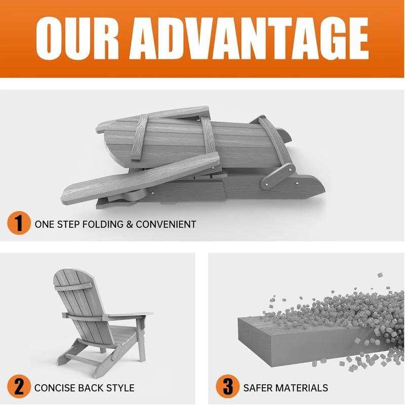 WINSOON All Weather HIPS Outdoor Folding Adirondack Chairs Outdoor Chairs Set of 4