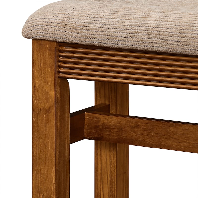 Fluted Counter Height Bar Table Set for Two with Upholstered Bar Stool and Solid Wood Legs