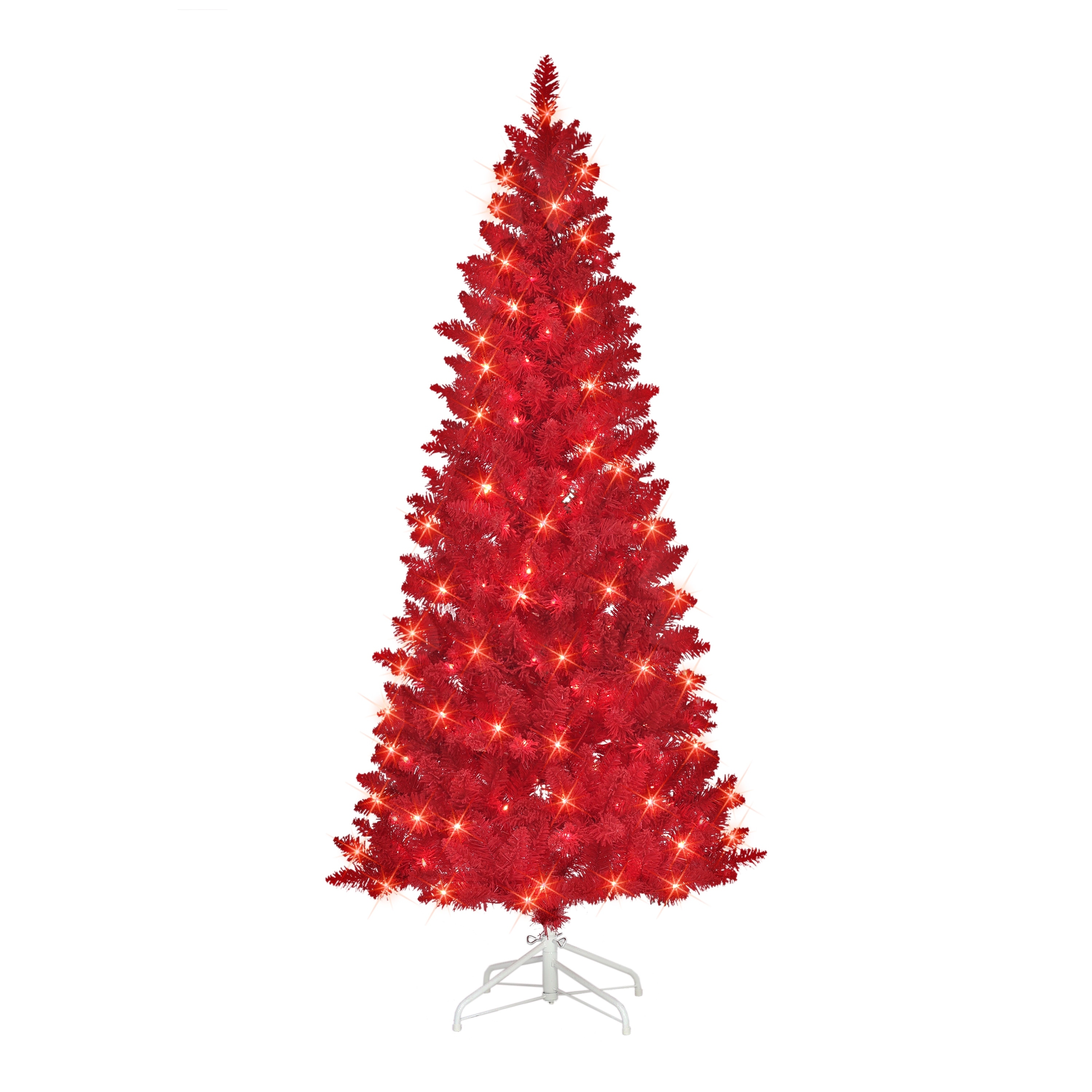 Puleo International 6.5 ft. Pre-lit Flocked Fashion Red Artificial Christmas Tree with 200 Warm White LED Lights