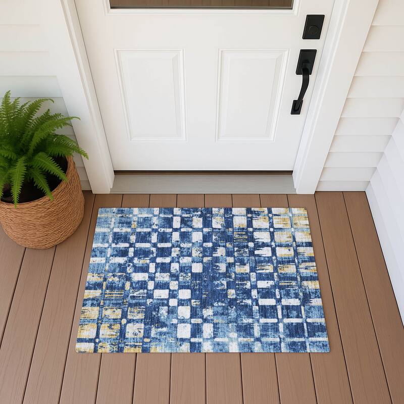 Machine Washable Indoor/ Outdoor Casual Foxfield Chantille Rug - Navy - 1'8" x 2'6"
