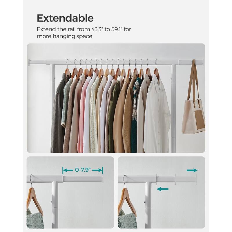 Rolling Clothes Rack with Sturdy Steel Tubes and Extra Load Capacity 2 Lockable Casters - 43.3" x 17.7" x 63"