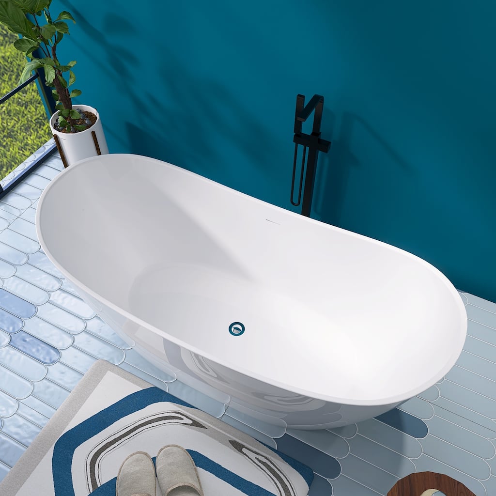 68 in. x 30 in. Acrylic Free Standing Soaking Tub with Overflow and Center Drain in White