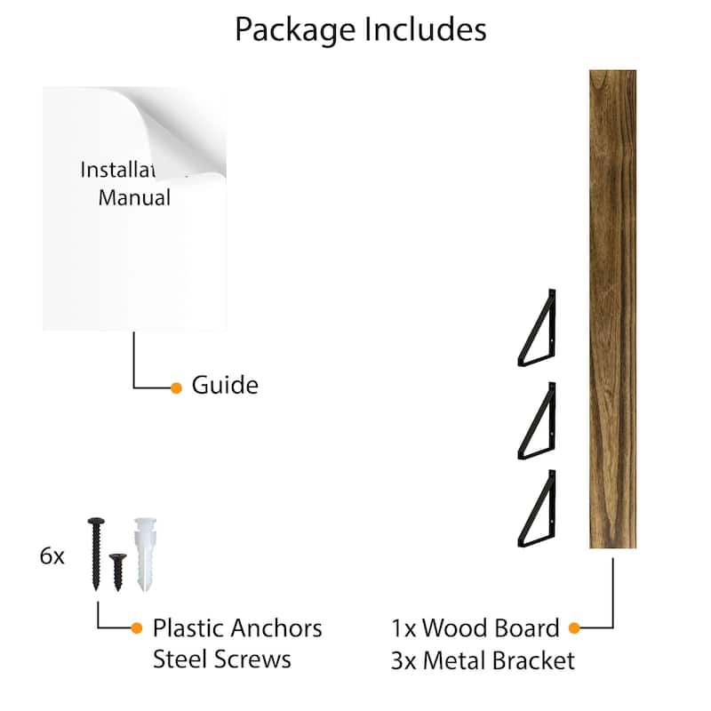 Wallniture Bora 60"x6" Rustic Floating Shelves, Wall Bookshelf Wood, Burnt