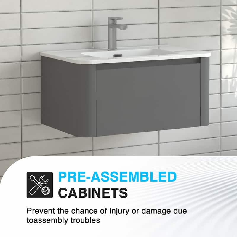 GDF Studio - Greyson American Design Floating Bathroom Vanity with Integrated Ceramic Basin and Soft-Close Drawer