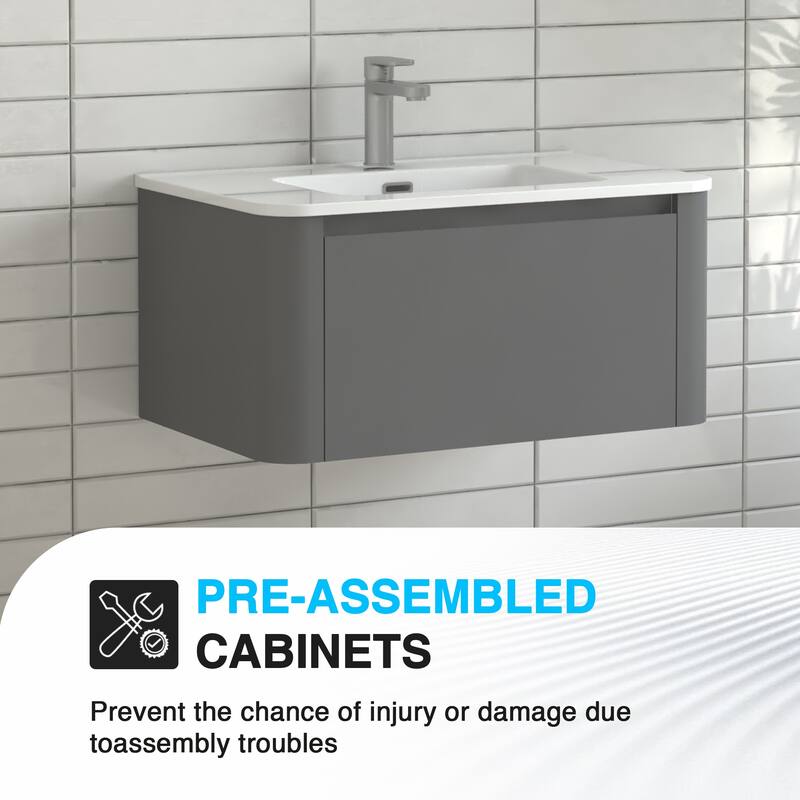 Wall Mounted Bathroom Vanity with Ceramic Basin