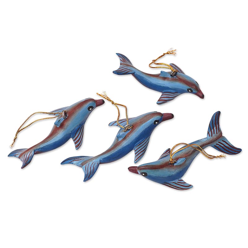 Novica Handmade Joyful Flippers Wood Ornaments (Set Of 4)