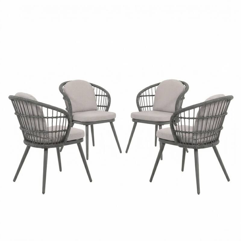 Rope-Woven Aluminum Outdoor Dining Chairs with Removable Cushions