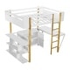 preview thumbnail 11 of 37, Full Size Stylish Design Wood Loft Bed With Built-in Storage Cabinet and Cubes,Foldable desk,Modern Design,White