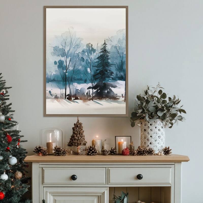 Dusty Blue Trees III by Isabelle Z Framed Canvas Wall Art Print - Sylvie Dark Gold