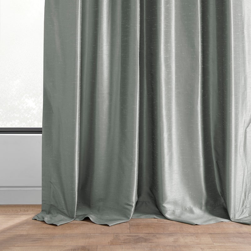 Ex. Fabrics Silver Faux Textured Dupioni Silk Curtain (1 Panel)