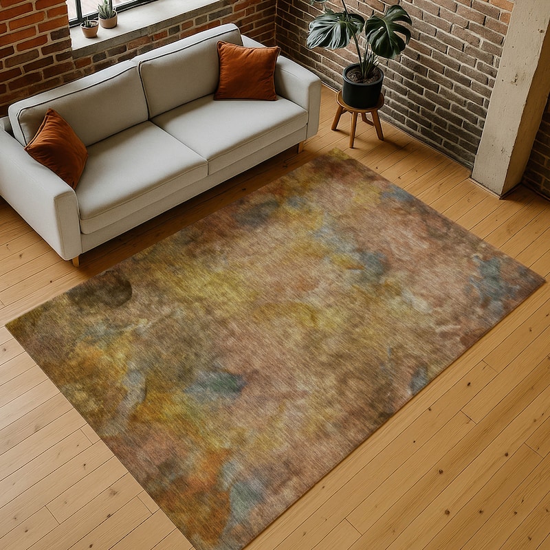 Machine Washable Indoor/ Outdoor Abstract Contemporary Chantille Rug