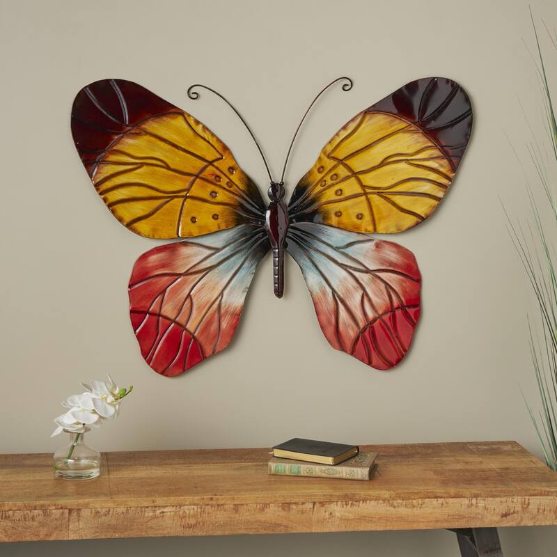 Metal Butterfly Indoor Outdoor Home Wall Decor - Red - Roche River Decor