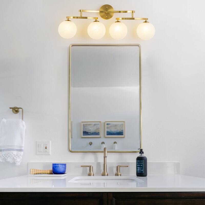 Modern Vanity Light with Frosted Seeded Glass Globes for Bathroom