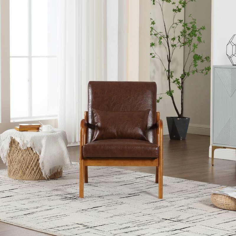 Homefun Corduroy Upholstered Mid-Century Modern Wood Frame Single Armchair for Living Room