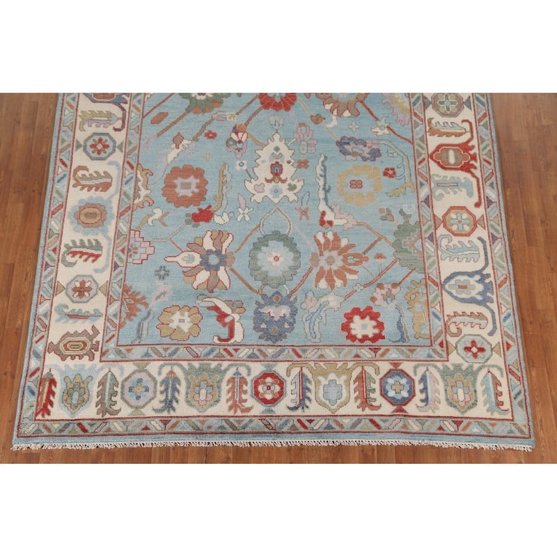 Light Blue Oushak Area Rug Hand-Knotted Oriental Wool Carpet - 7'11"x 9'11"